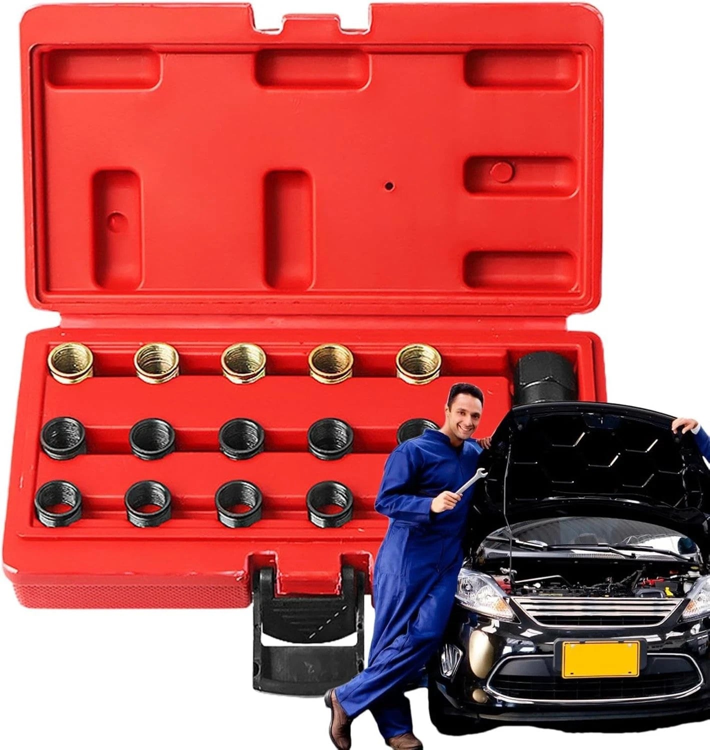 16Pc Spark Plug Thread Repair Rethreading Tool Kit M16 Threaded Coil Insert