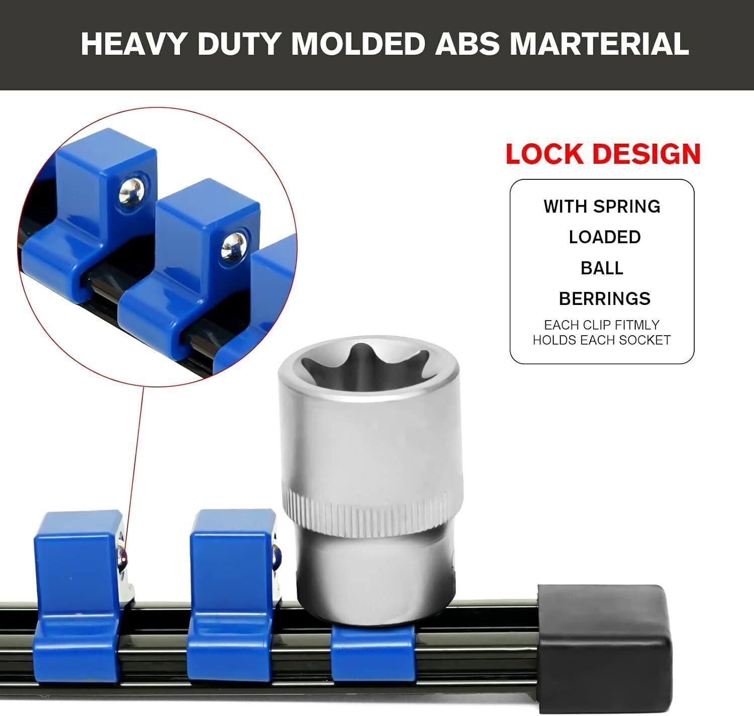 9PC Socket Organizer 1/2 3/8 1/4 Inch Drive Socket Rail Holders Wall Mount