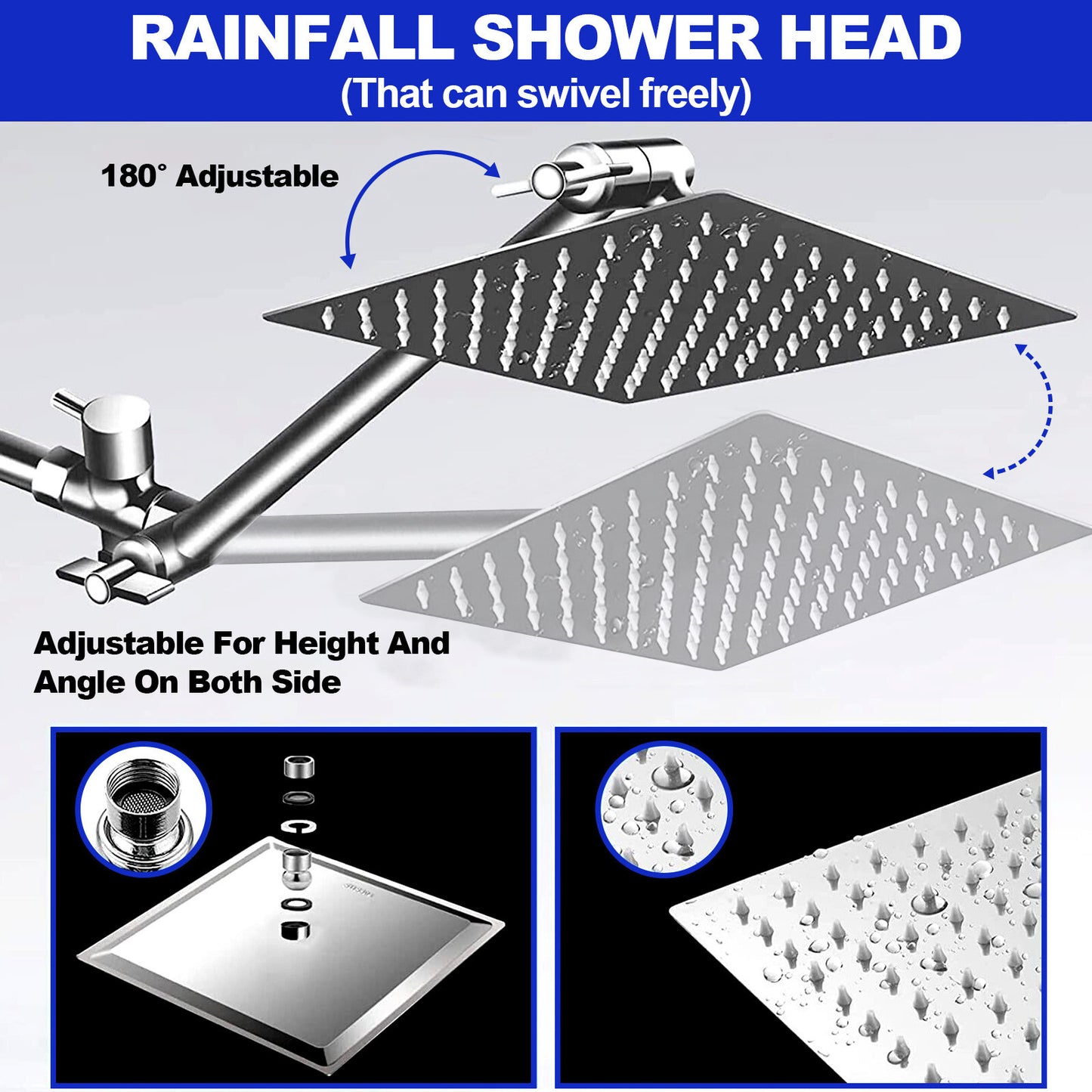 8'' High Pressure Square Rain Shower Head with Adjustable Handheld Spray Combo