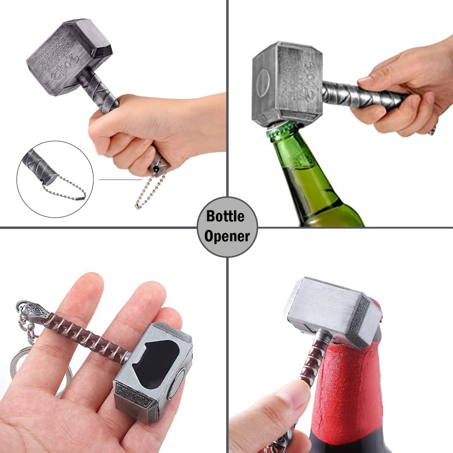 2-Pack Magnetic Hammer Shaped Beer Opener and Hammer Keychain Bottle Opener for Men, Husband, Dad, Grandpa, Boyfriend