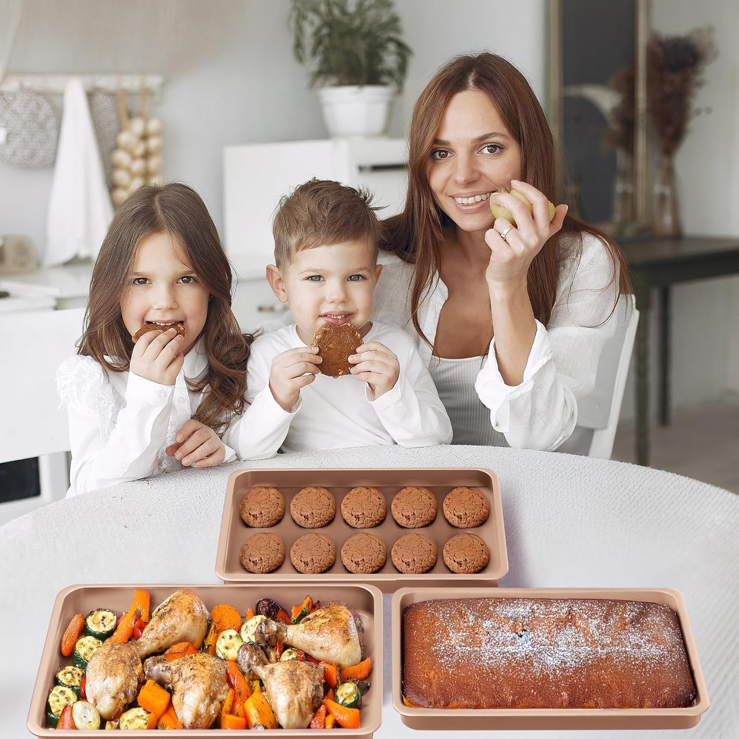 3-Piece Non-Stick Cookie Sheet Set with Cooling Rack, Half/Quarter/Jelly Roll Pans, Oven Safe