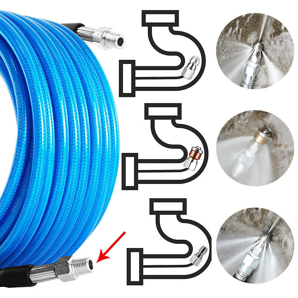 Sewer Jetter Kit for Pressure Washer Drain Cleaner Hose 50FT 1/4" M-NPT 5800PSI