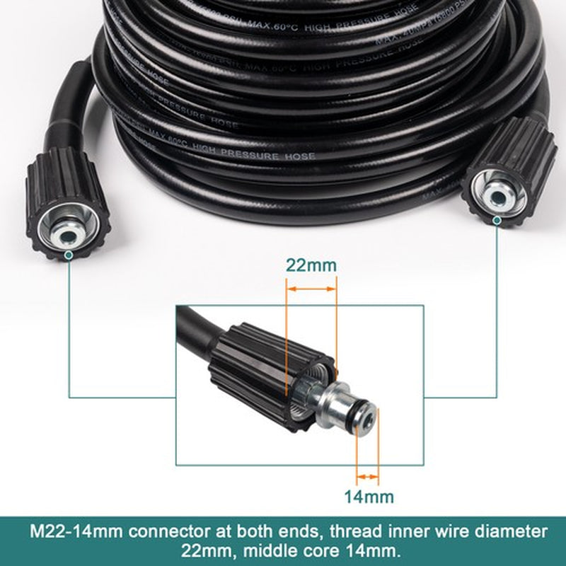 High Pressure Washer Hose 20/50Ft 5800PSI M22-14Mm Power Washer Extension Hose
