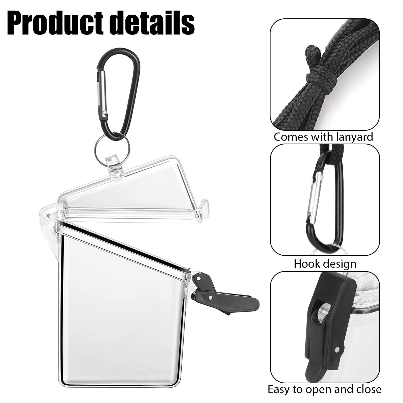 Waterproof ID Badge Holder Case, Clear Hard Plastic Card Protector with Lanyard