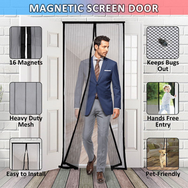 Magnetic Screen Door Mesh Curtain Heavy Duty Mosquito Net Bug Hands Free Closer