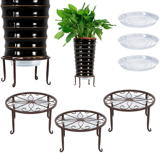 3 Pack Iron Potted Plant Stands 9 in round Flower Pot Holder Heavy Duty 50Lb