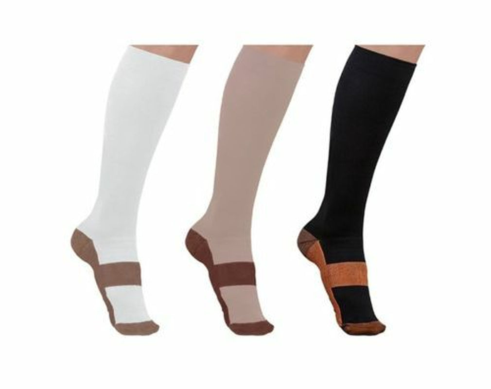 (3 Pairs) Copper Infused Compression Socks 20-30Mmhg Graduated Mens Womens S-XXL