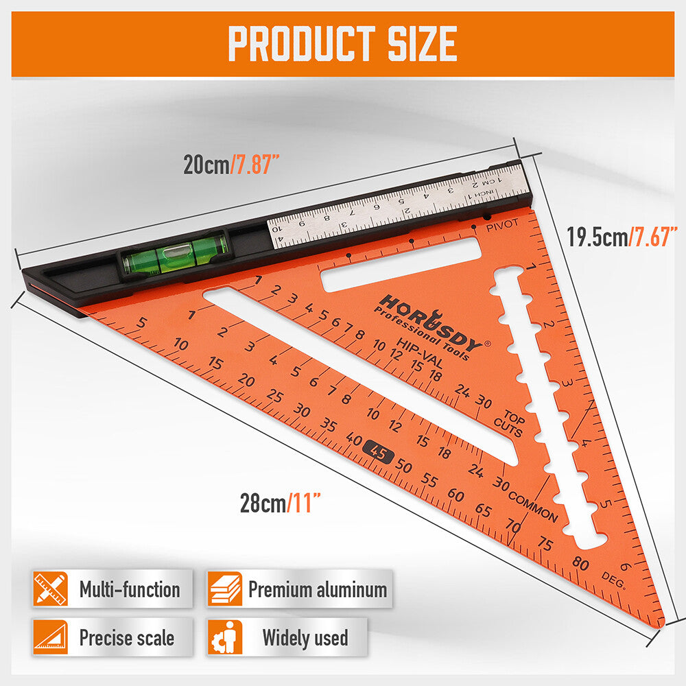 7 Inch Premium Rafter Square with Level Carpenter Tool Protractor Ruler