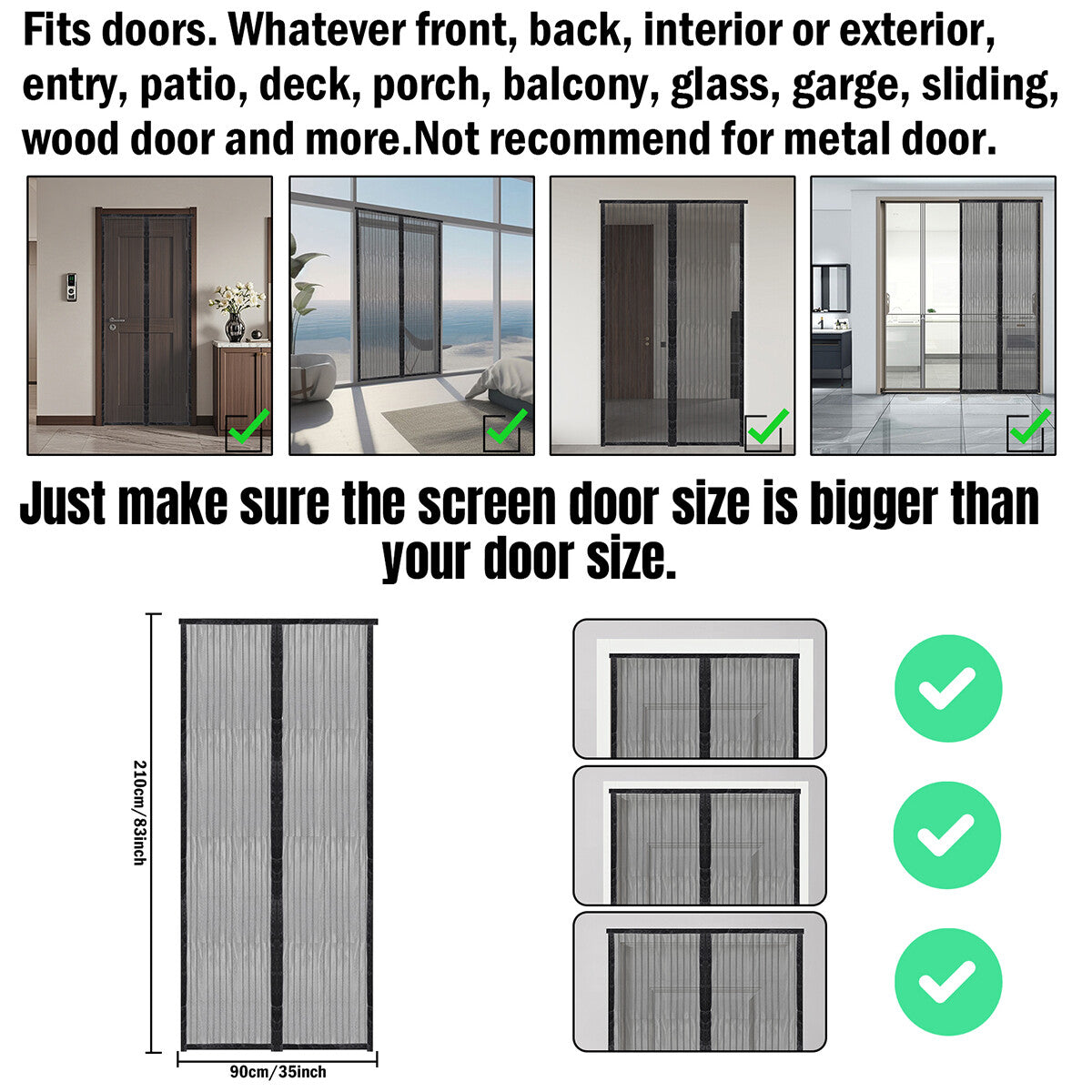 Magnetic Screen Door Mesh Curtain Heavy Duty Mosquito Net Bug Hands Free Closer