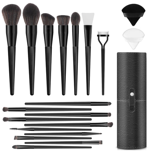 20PCs Professional Makeup Brush Set Make Up Brushes Kit with Travel Case & 2 Powder Puff-Black