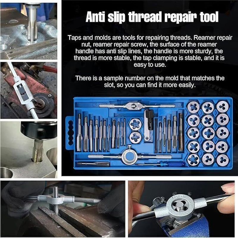 40PCS Metric Tap and Die Set M3–M12 – Thread Repair & Cutting Tool Kit