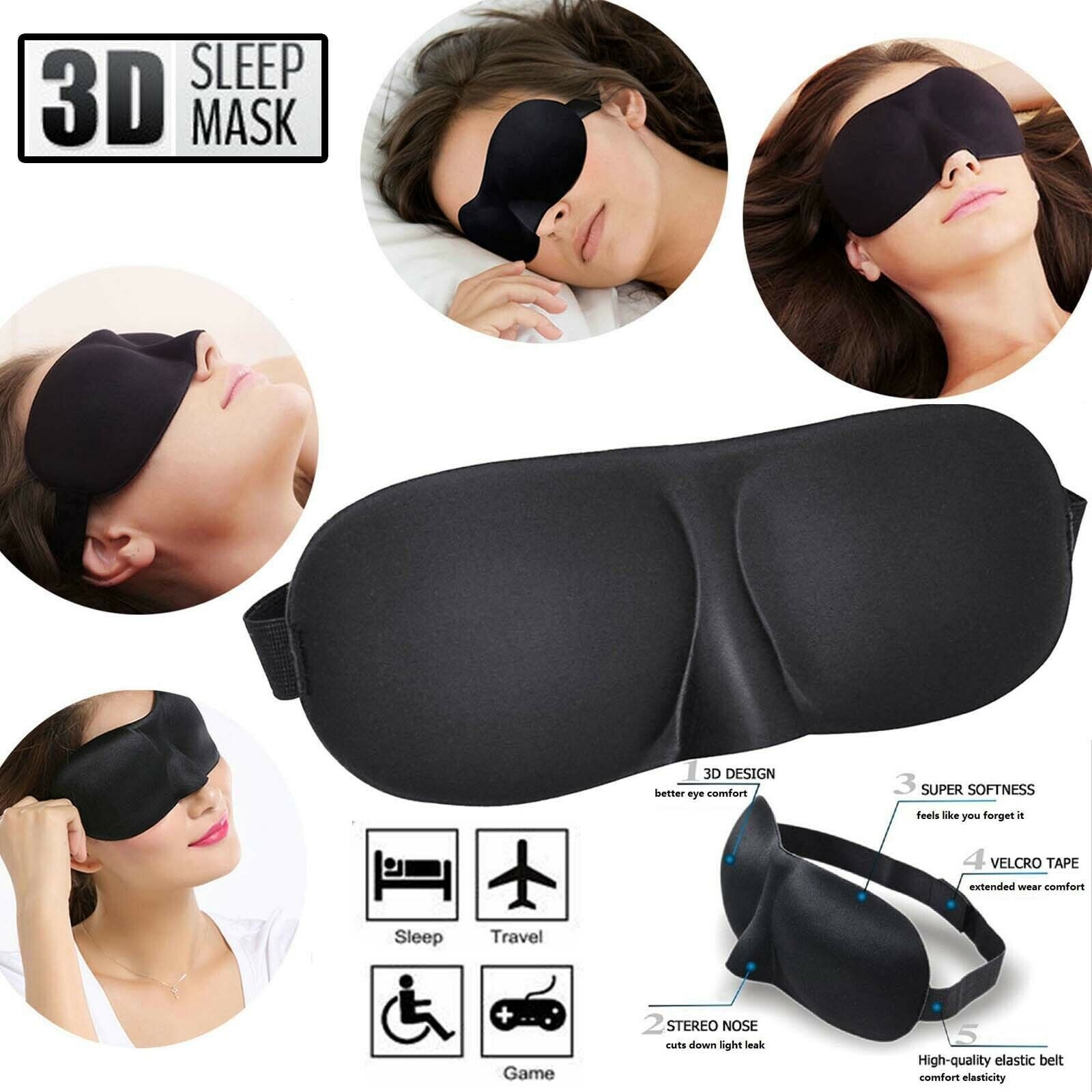 NEW 3D Sleeping Eye Mask for Men Women Soft Pad Blindfold Cover Travel Sleep USA