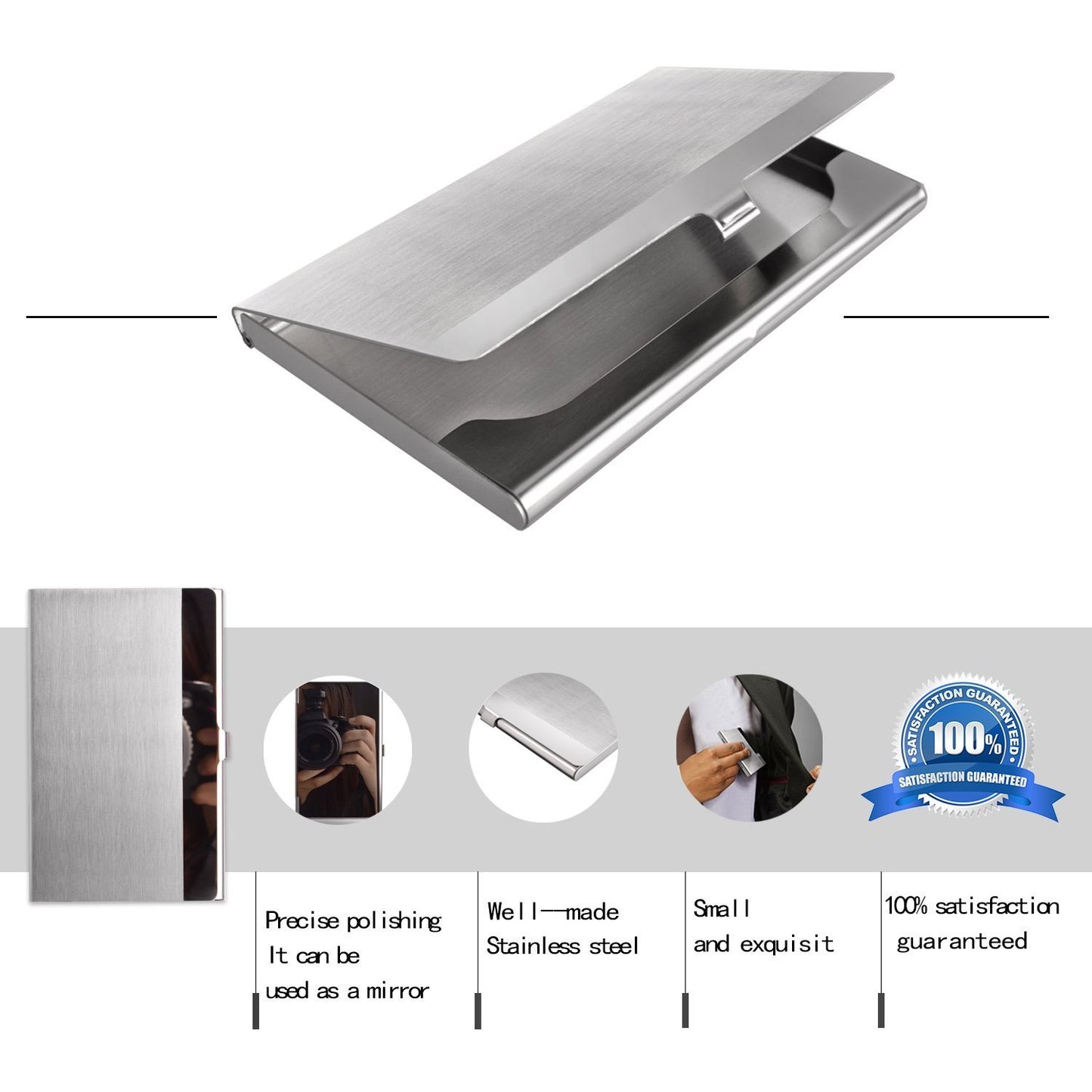 Stainless Steel Card Holder Case Pocket Metal Wallet for Business, ID, Credit
