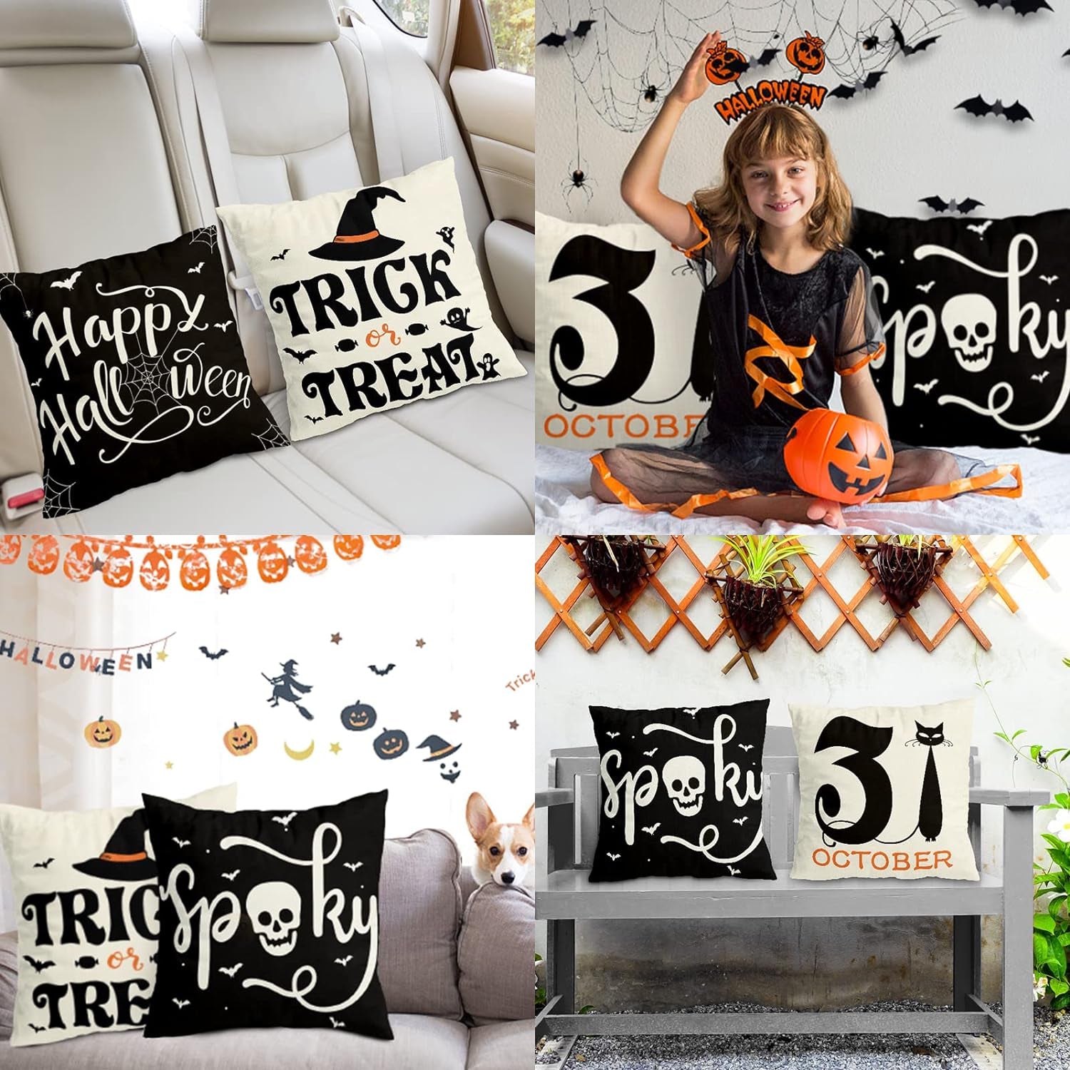 Set of 4 Halloween Decorations Pillow Covers 18x18 Home Decor Throw Pillows Cover 