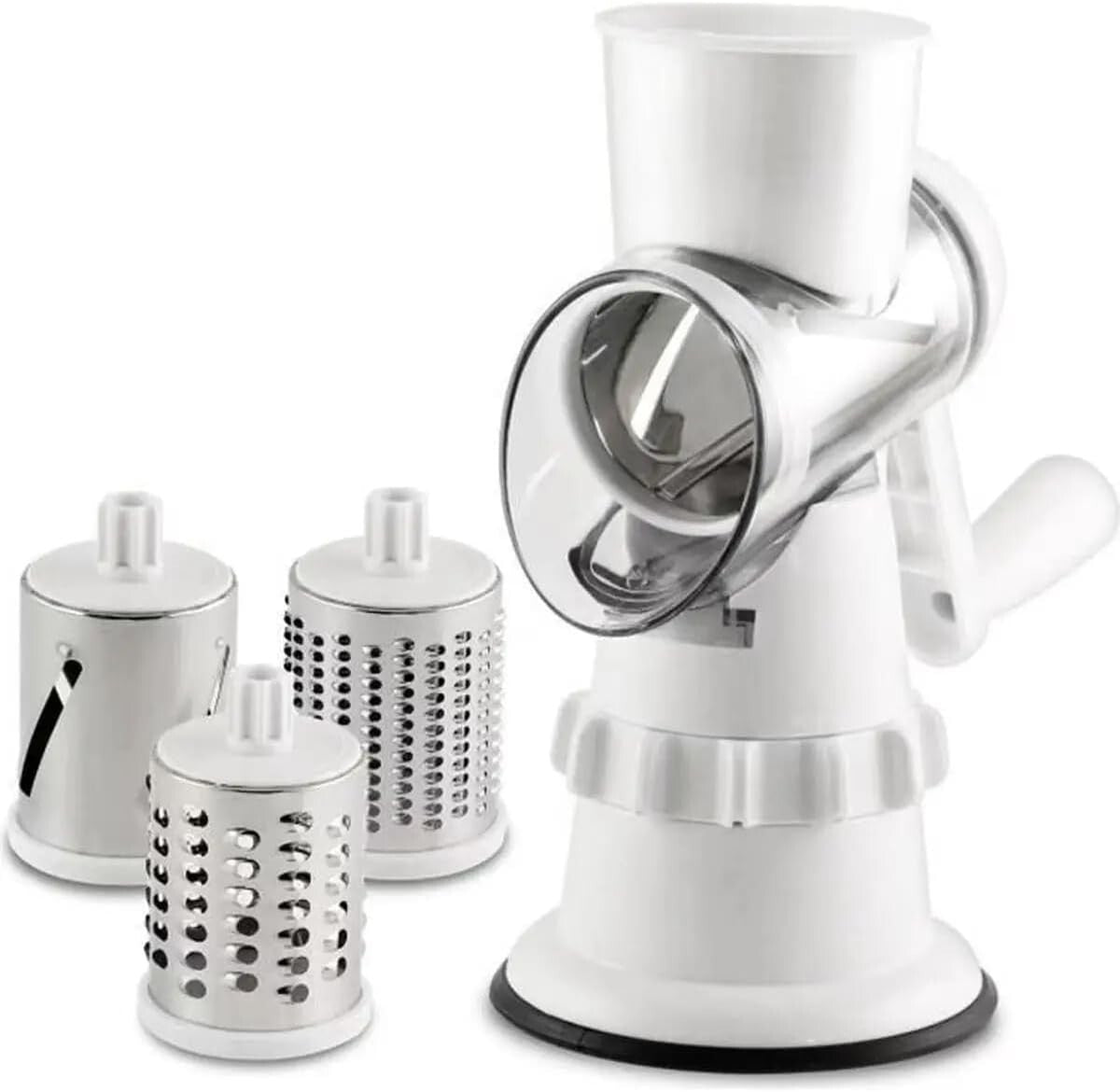 3-In-1 Manual Rotary Cheese & Vegetable Grater – Stainless Steel Blades with Suction Base