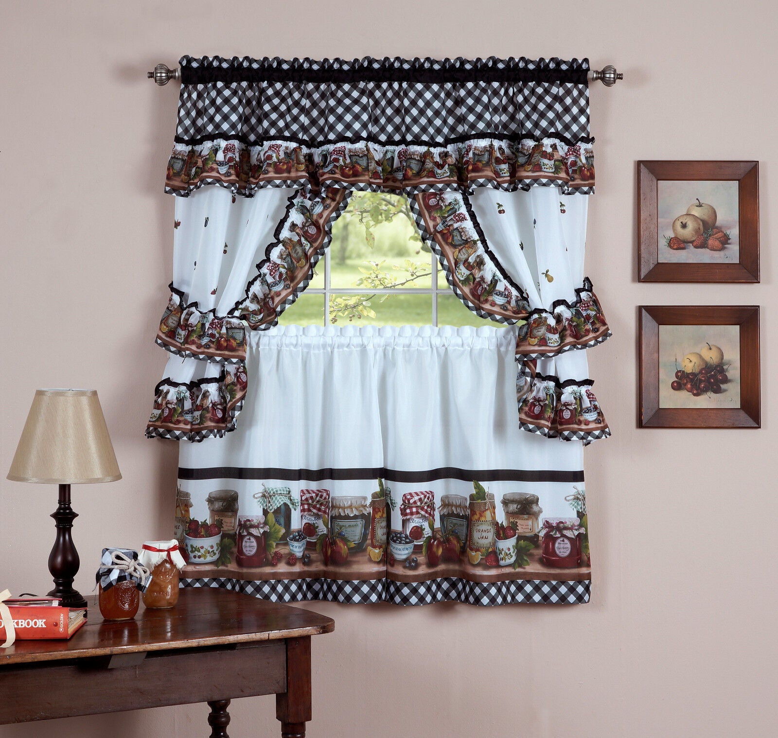 Mason Jars Cottage Style Kitchen Curtain Swag & Tiers Set