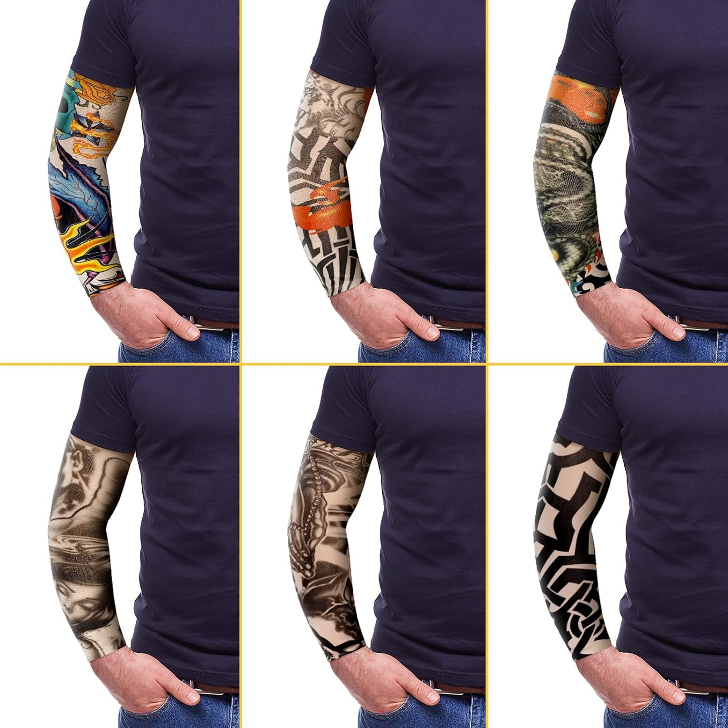 12 Pcs Fake Arm Sleeves Tattoo Sleeves Set Cover Realistic Soft Elasticity Arm Protection for Men Women 