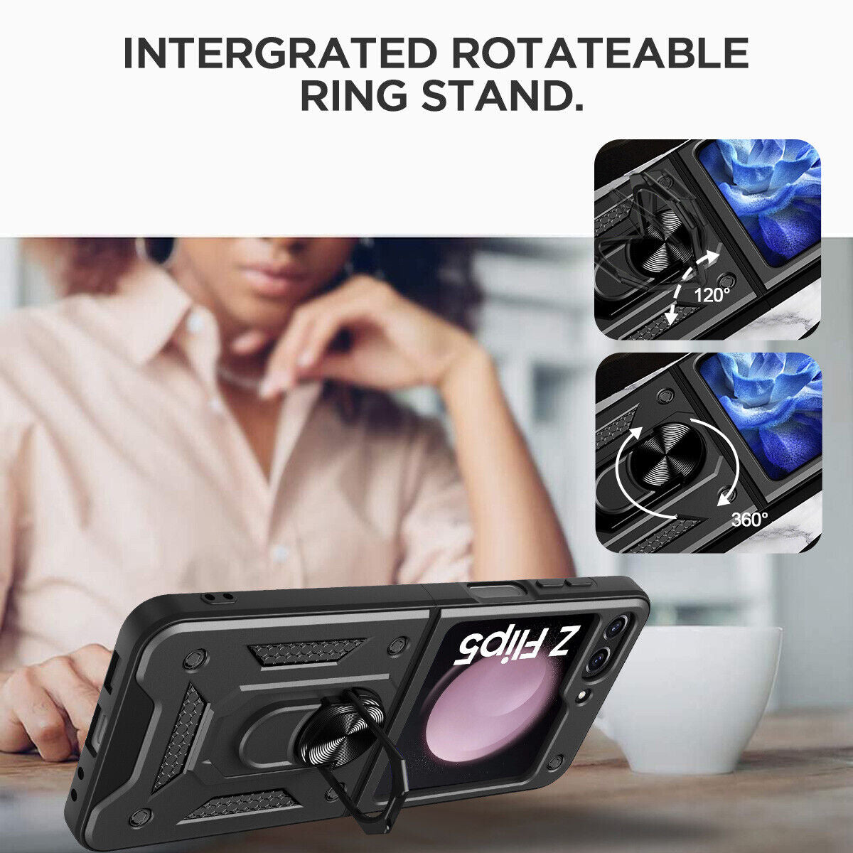 Shockproof Case For Samsung Galaxy Z Flip6 Flip5 4 Case Shockproof Stand Slide Camera Ring Cover