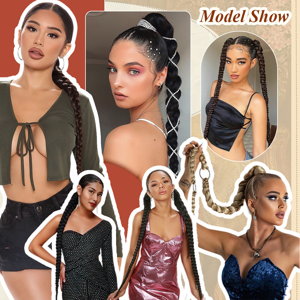 Natural as Human Braids Ponytail Wrap Bubble Thick Braiding Hair Extensions 34In