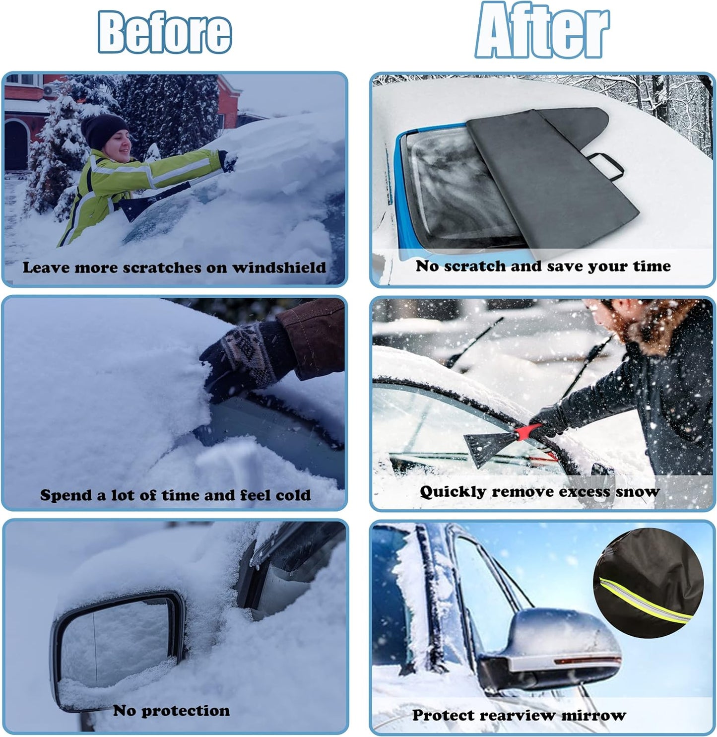 Car Windshield Snow Cover for Ice and Snow Durable 600D Oxford Fabric with Side Mirror Covers Ice Scrapers