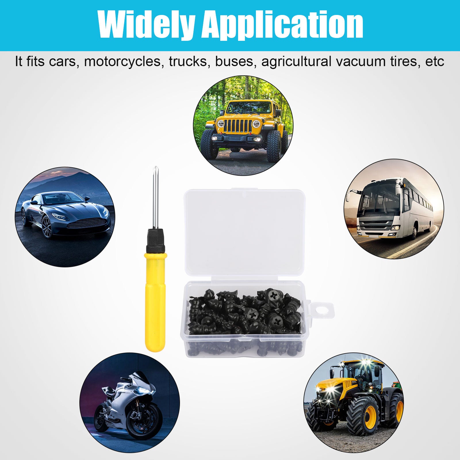 60PCS Car Vacuum Tire Repair Nail Rubber Screw Nails+ Screwdriver Tool Set W/Box