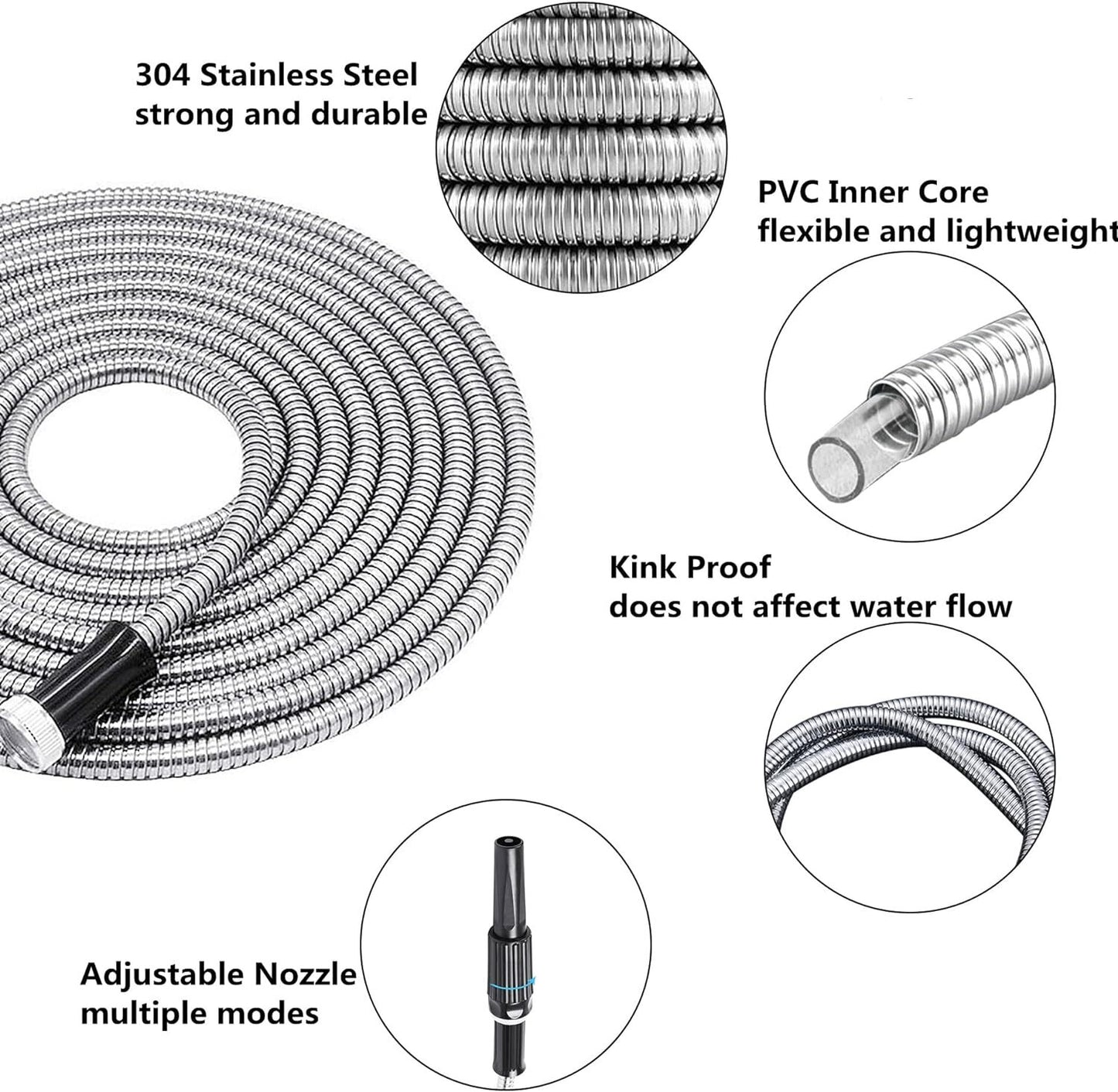 Stainless Steel Metal Garden Water Hose Flexible Heavy Duty Pipe 25FT / 50FT