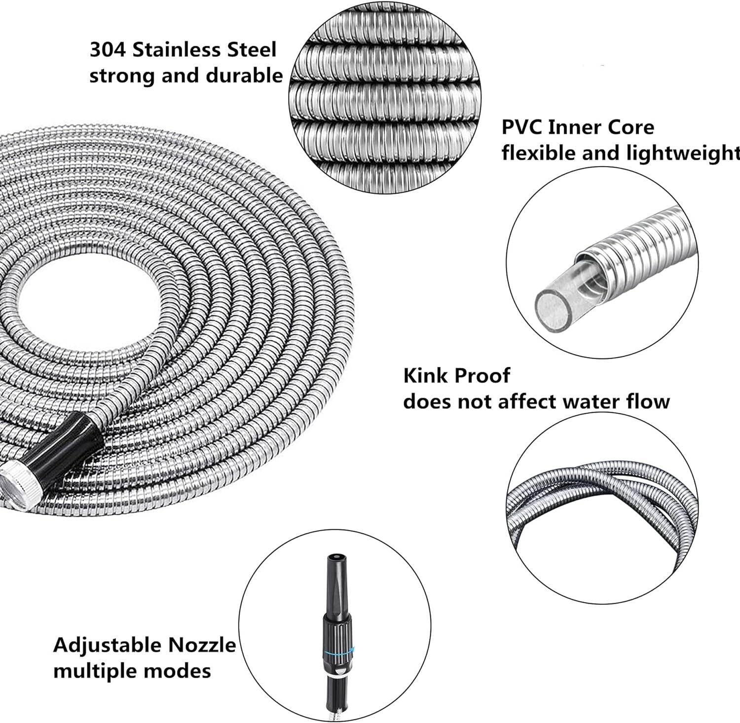 Stainless Steel Metal Garden Water Hose Flexible Heavy Duty Pipe 25FT / 50FT
