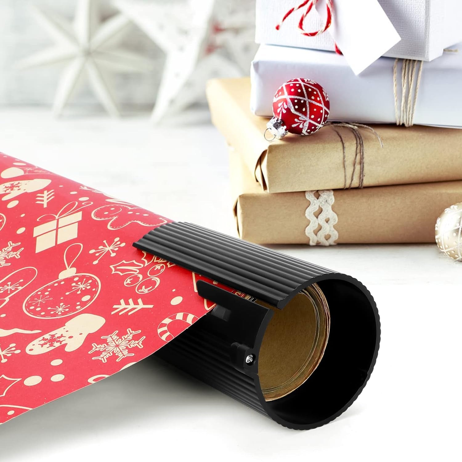 Replaceable Wrapping Paper Cutter Christmas Gift Wrap Roll Cutter Tool, Little Sliding Cutter Tube (2 Rollers & 4 Blades)