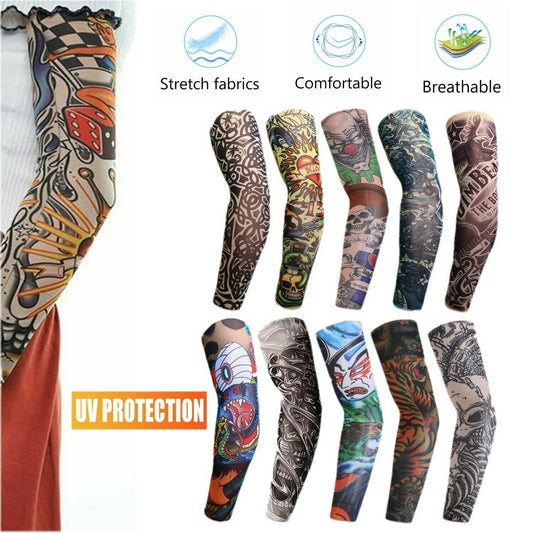 10Pcs Tattoos Cooling Arm Sleeves Cover Basketball Golf Sport UV Sun Protection