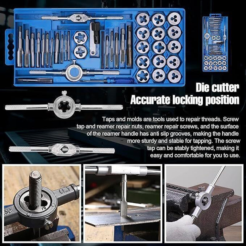 40PCS Metric Tap and Die Set M3–M12 – Thread Repair & Cutting Tool Kit