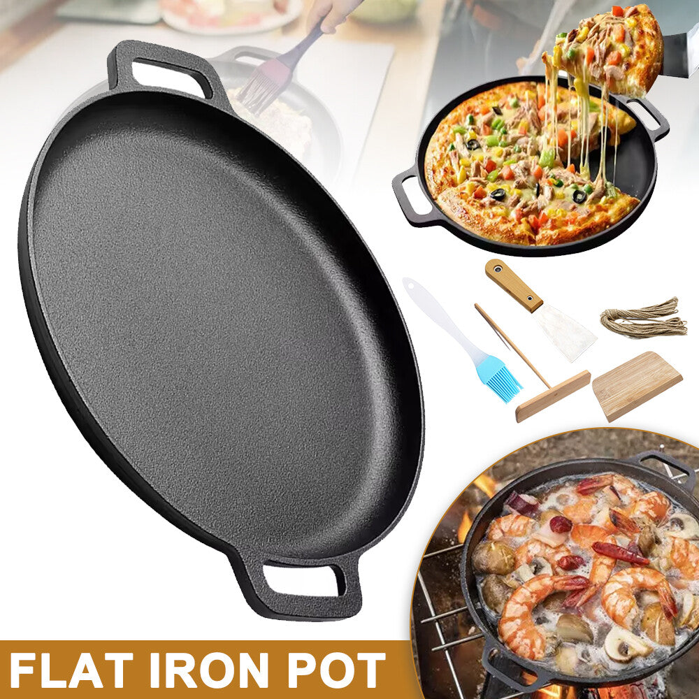 11'' Cast Iron Pizza Pan Kit Skillet Kitchen Cookware Frying Baking Cooking US