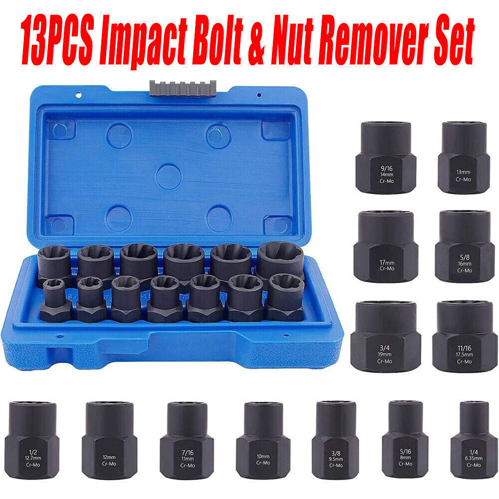 Heavy Duty Impact Bolt Extractor Kit – Nut Remover Socket Set for Rusted or Worn Fasteners