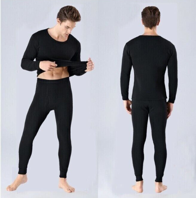 Men 100% Cotton Thermal Fleece Lined Warm Underwear Top+Pants 2PC Set