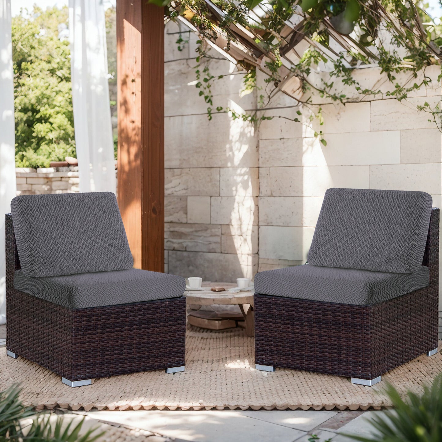 2pcs 100% Waterproof Patio Stretch Sofa Cushion Covers Outdoor Chair Cushion Covers