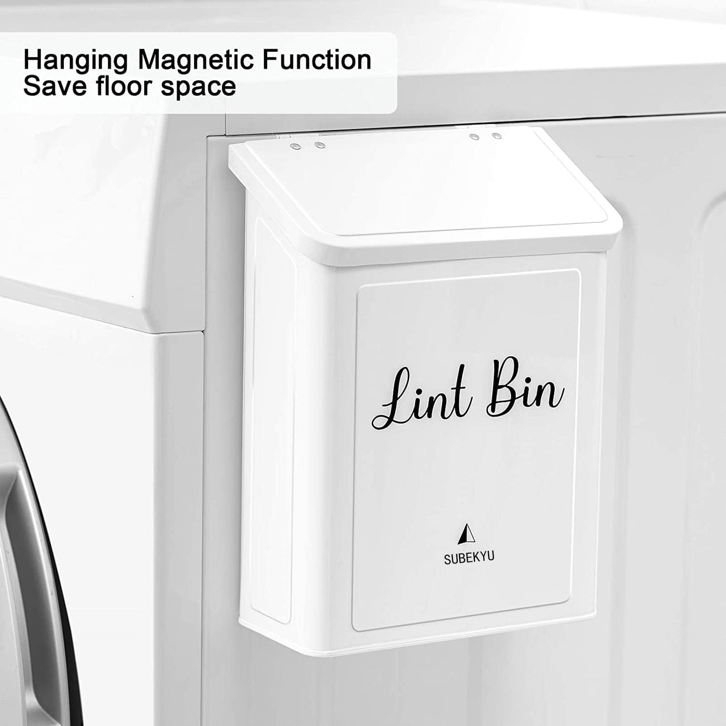 Metal Magnetic Lint Bin Wall Mounted Lint Box Holder Trash Can with Lid for Dryer for Laundry Room