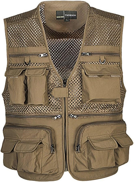 Men'S Mesh Breathable Openwork Camouflage Journalist Photographer Fishing Vest Waistcoat Jacket Coat