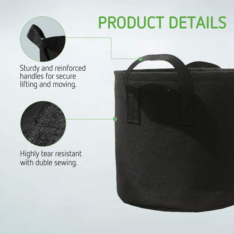 5 Gallon Plant Grow Bags Fabric Pot Nursery Soil Nonwoven W/ Handle 10 Pack