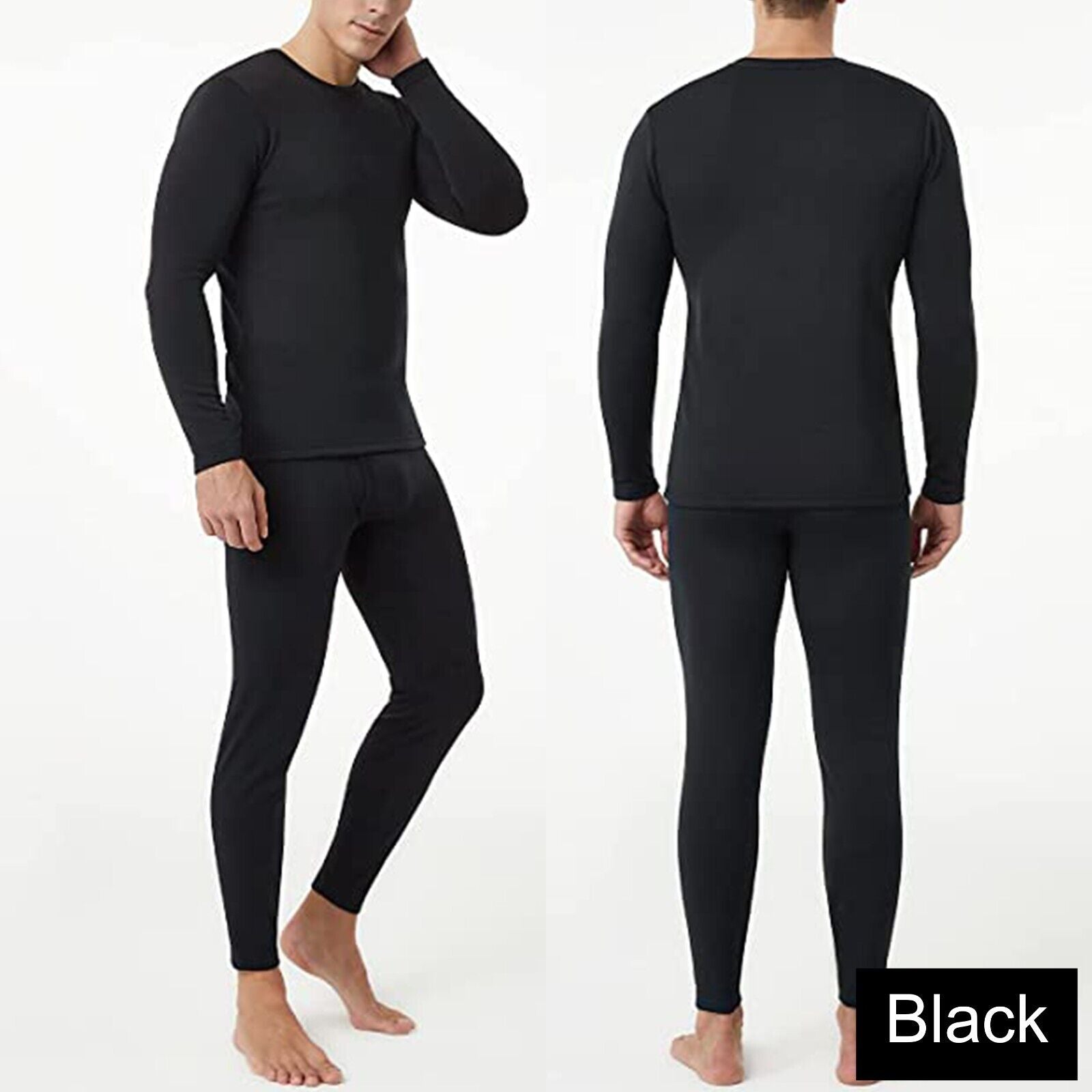 Men Winter Fleece Lined 100% Cotton Thermal Long Johns Top Bottom Underwear Set