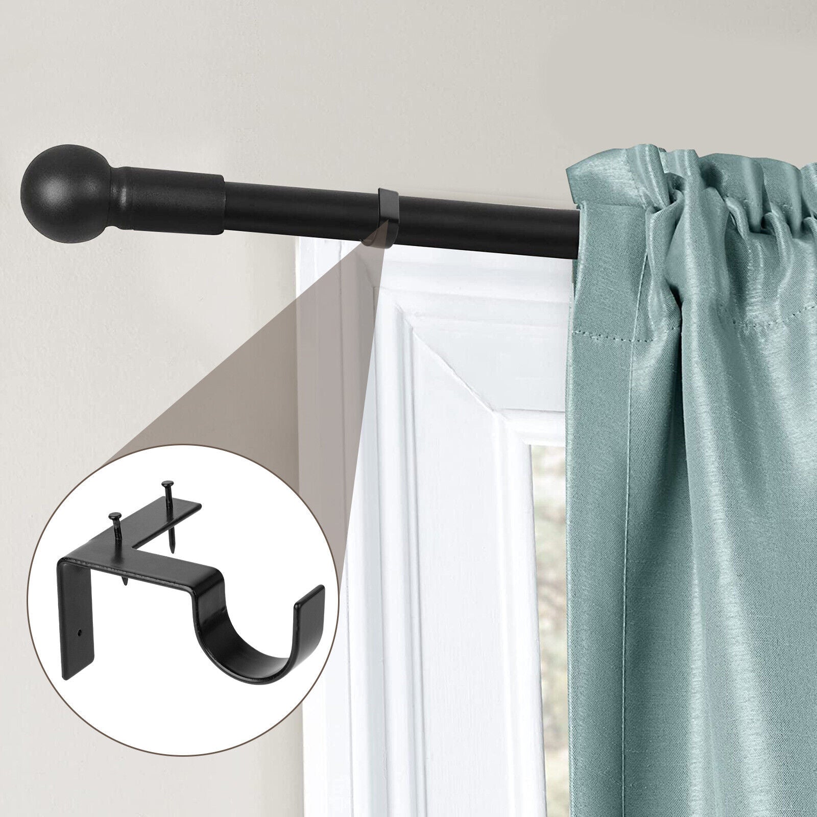 4Pcs Curtain Pole Brackets No Drill Curtains Rod Holder into Wooden Window Frame