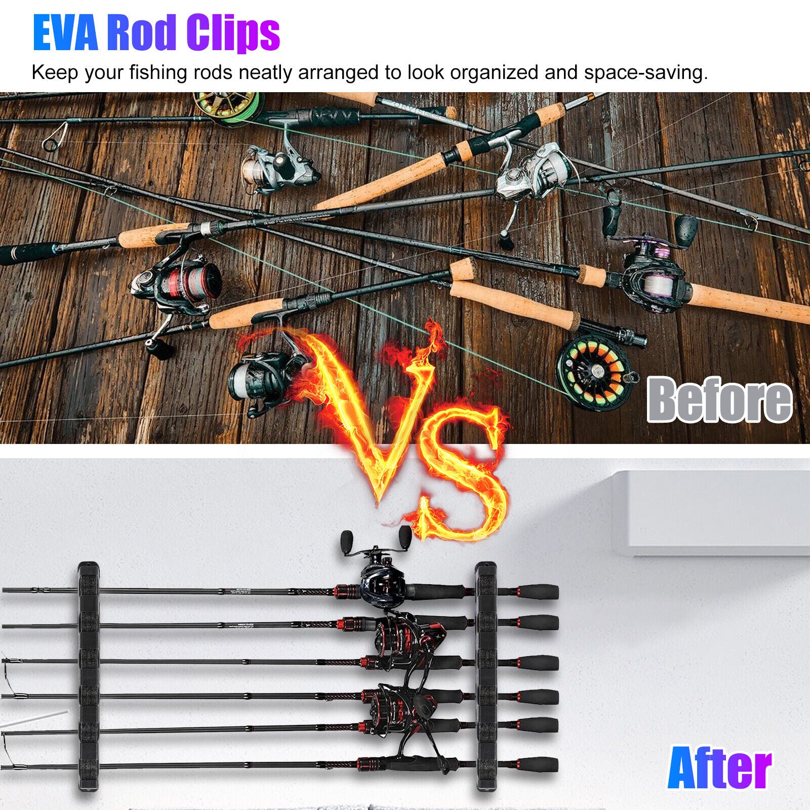 Horizontal Boat Fishing 6 Rod Rack Wall Mount Vertical Holder Pole Stand Storage