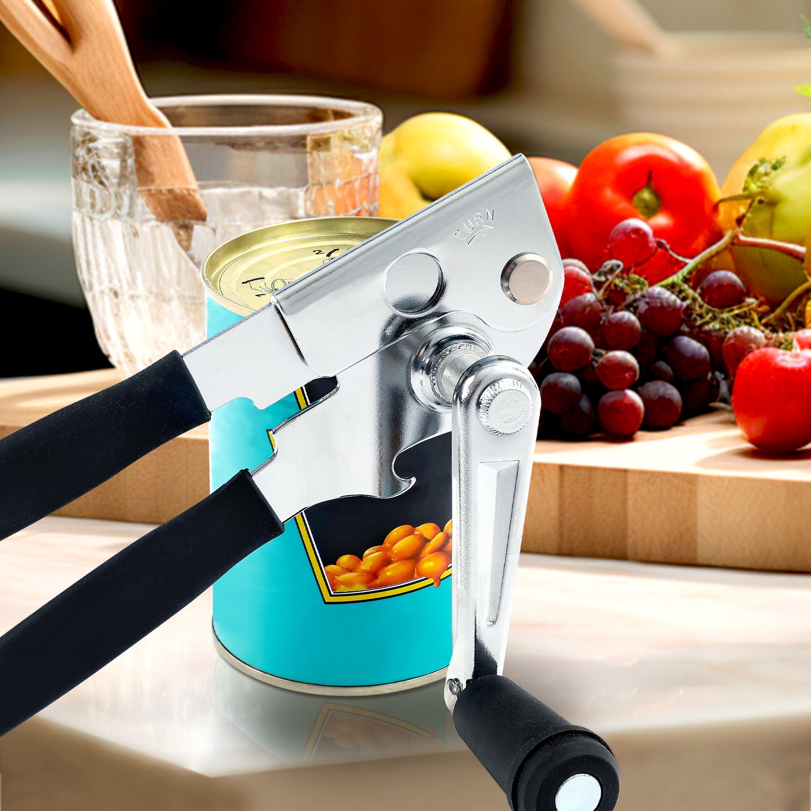 Commercial Can Opener Stainless Easy Crank W/ Magnet Heavy Duty Ergonomic Design