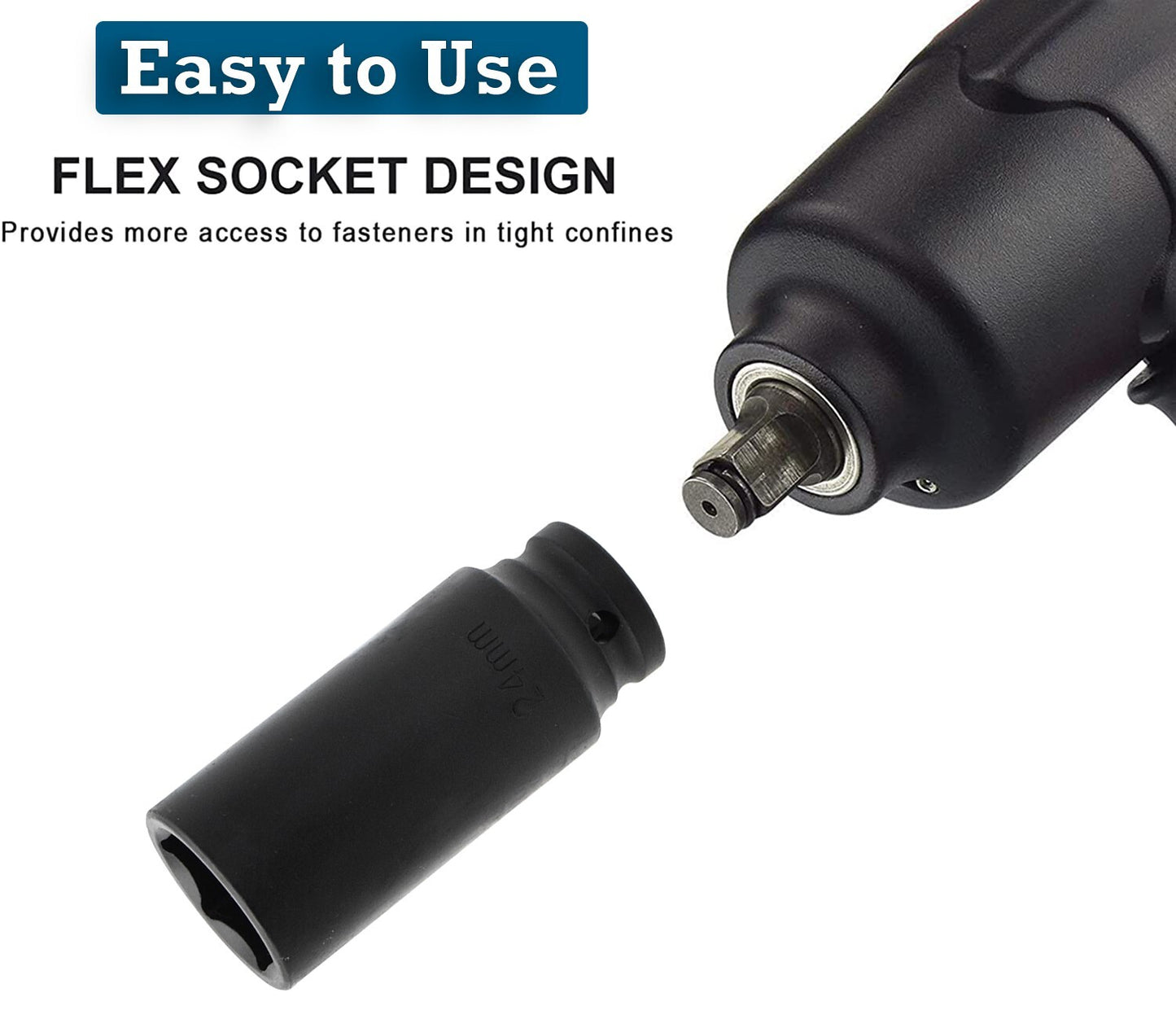 11Pcs Deep Impact Socket Set 1/2" 6Pt Drive Metric Axle Hub Nut Sockets 10-24Mm