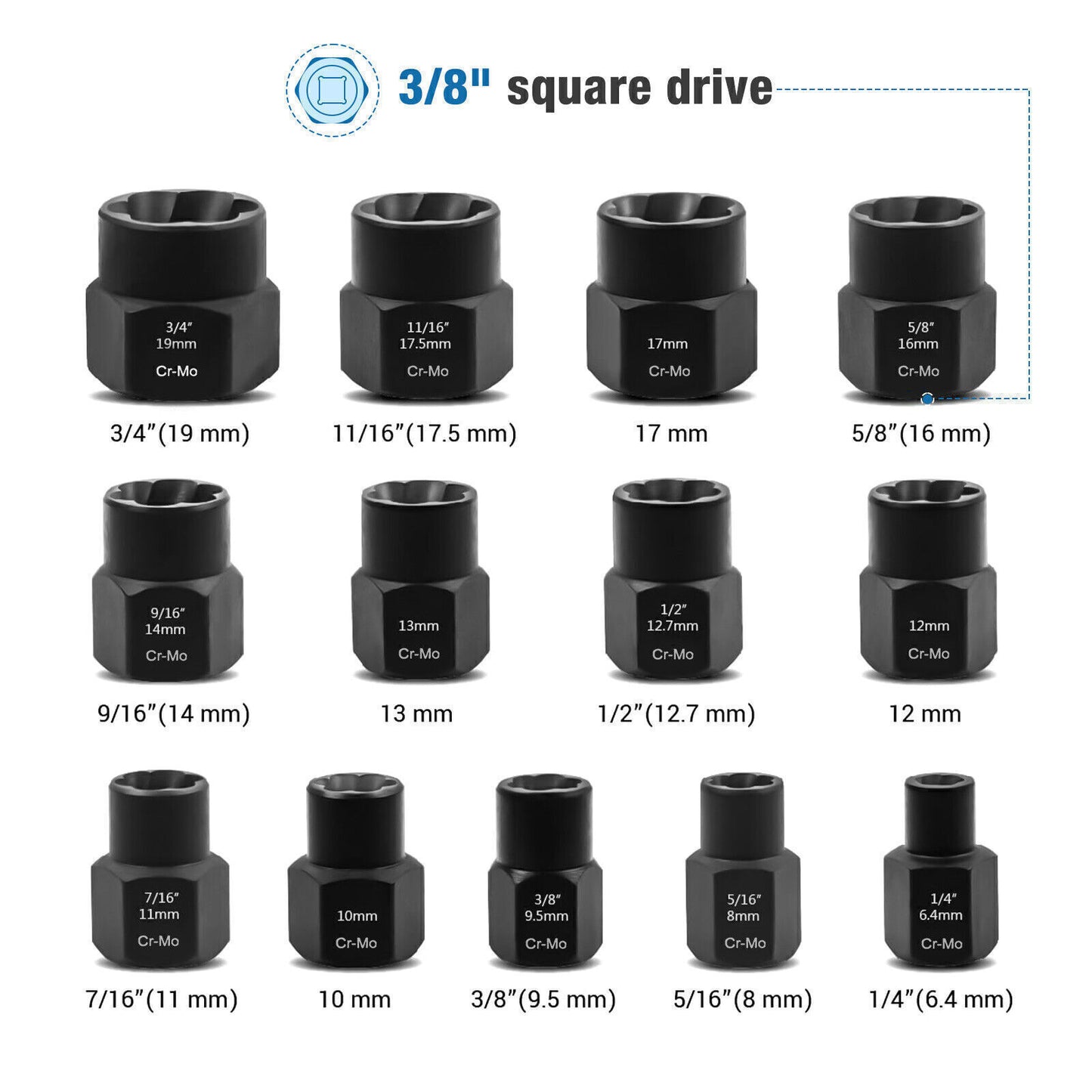 Heavy Duty Impact Bolt Extractor Kit – Nut Remover Socket Set for Rusted or Worn Fasteners