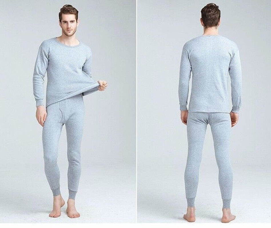 Men 100% Cotton Thermal Fleece Lined Warm Underwear Top+Pants 2PC Set