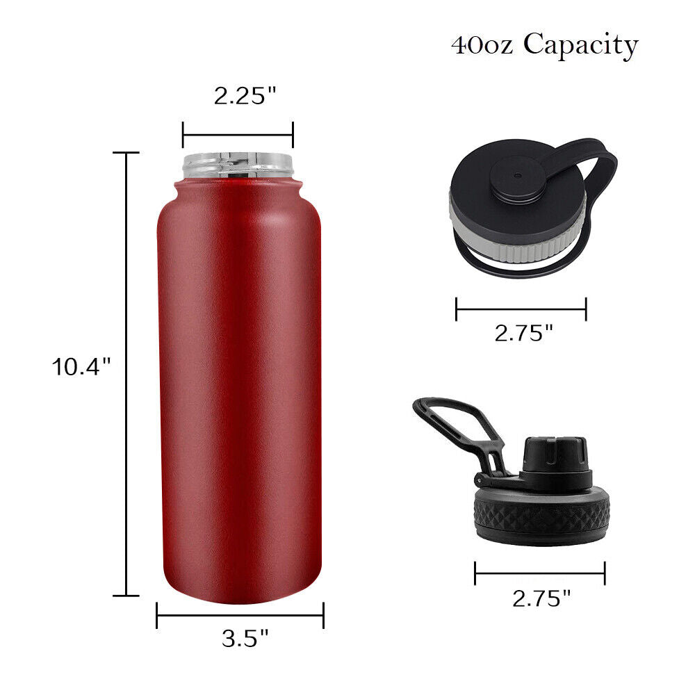 Water Bottle Stainless Steel Vacuum Double Wall Insulation Sport Wide Mouth 40 Oz 