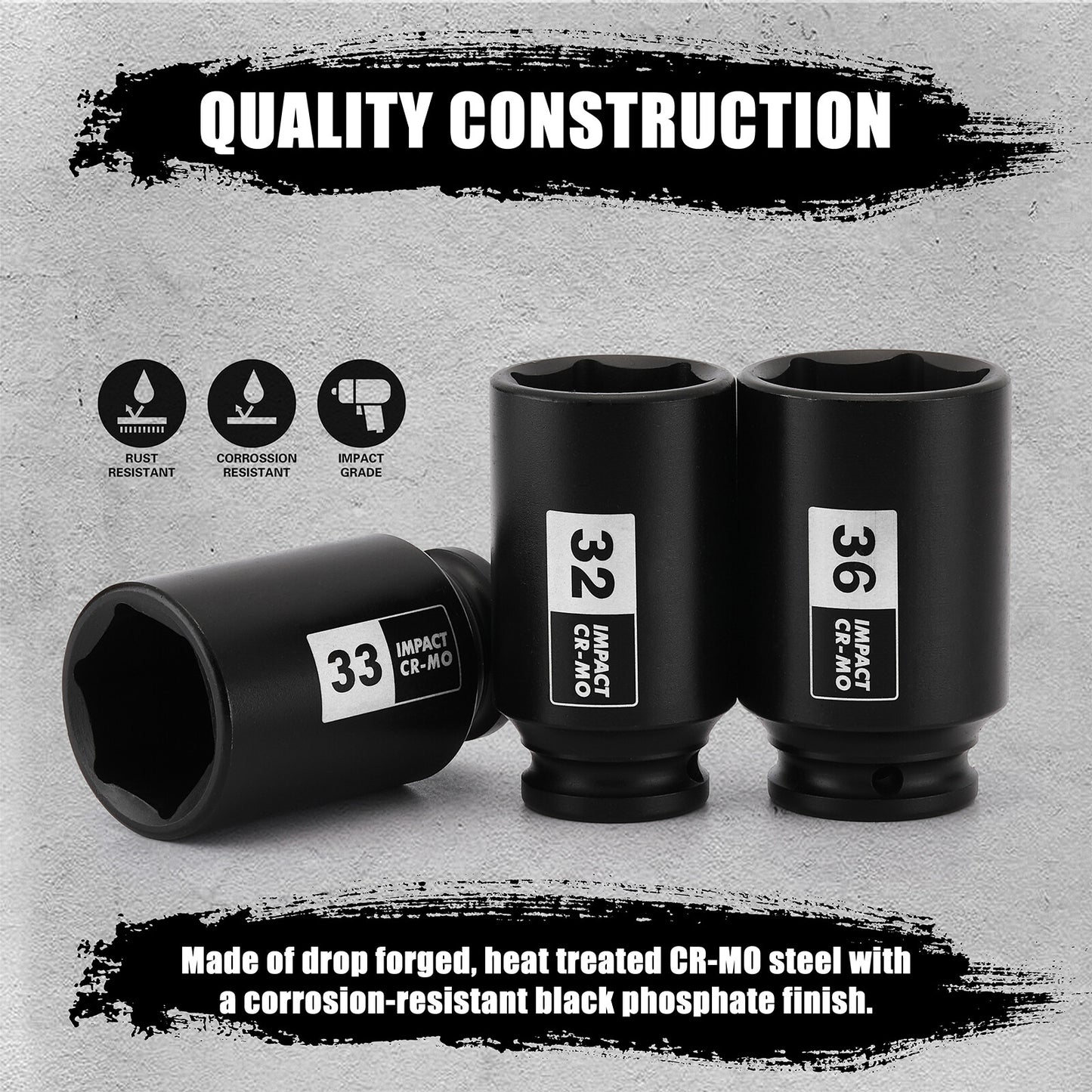 1/2'' Drive Deep Spindle Axle Nut Impact Socket Set 6 Point CR-MO,32,33,35