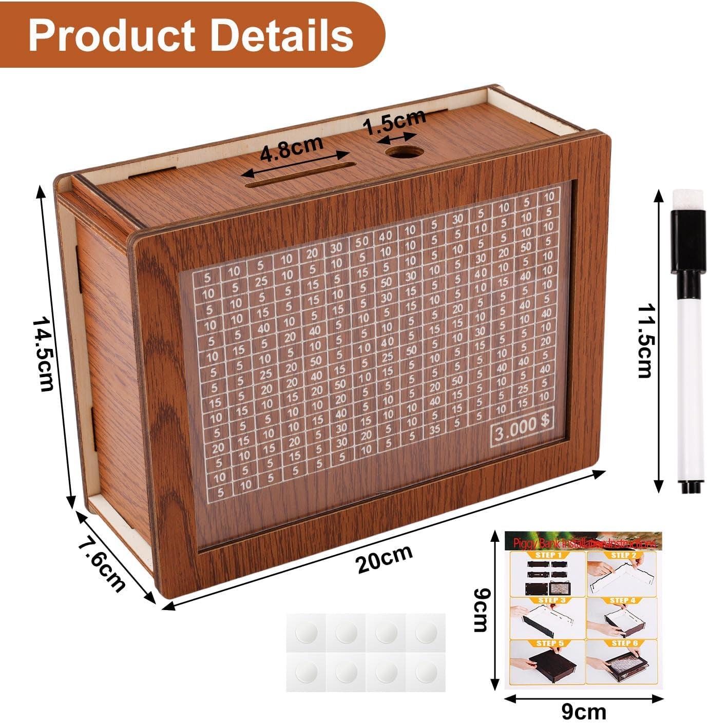  Wooden Savings Box Wooden Cash Cash Vault Saver Money Saving Box with Countdown