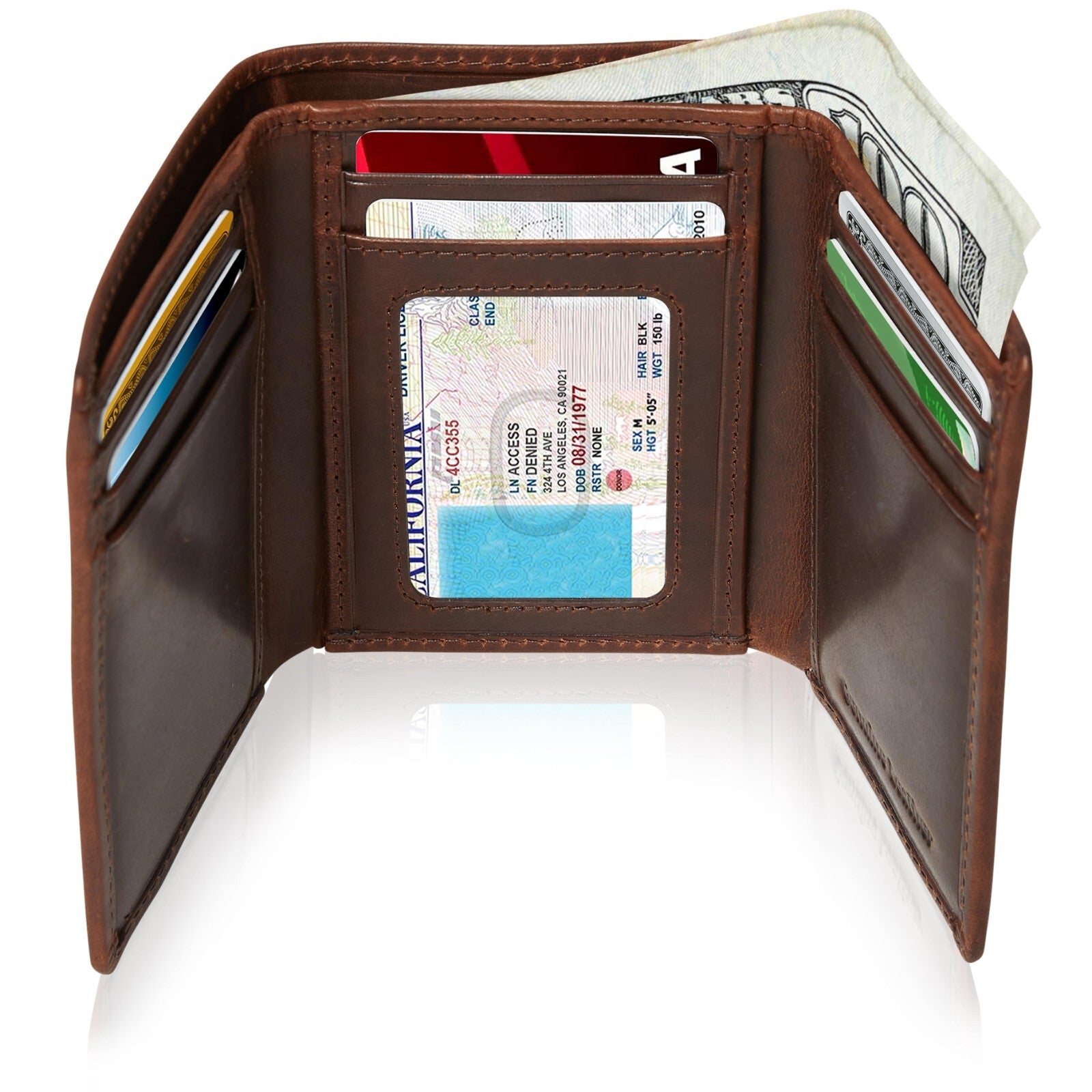 Genuine Leather Mens Wallet Slim Trifold Wallets for Men with ID Window RFID