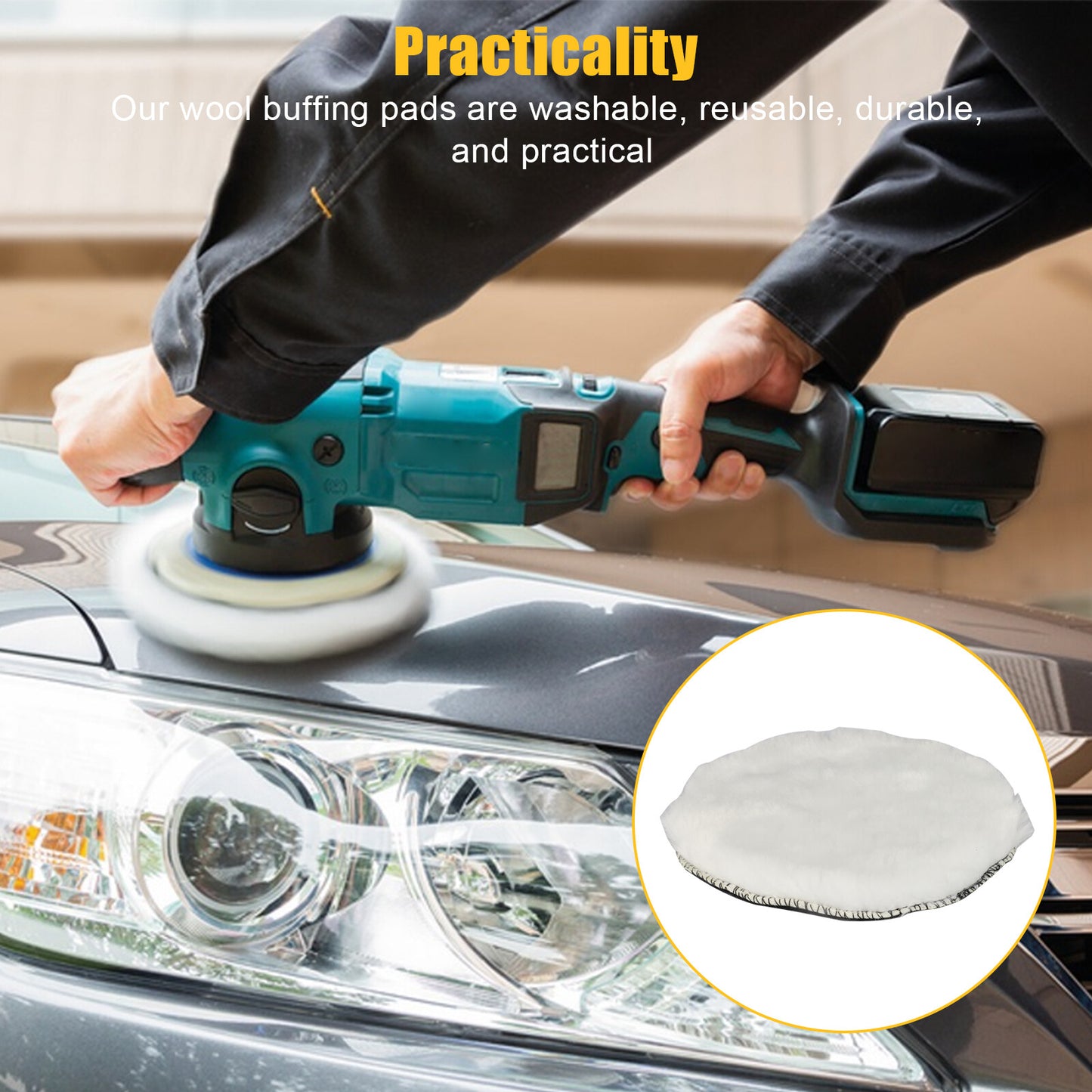 5X 6" Car Polishing Pads Buffing Wool Wheel Mop Kit Bonnet Buffer Pad Polisher