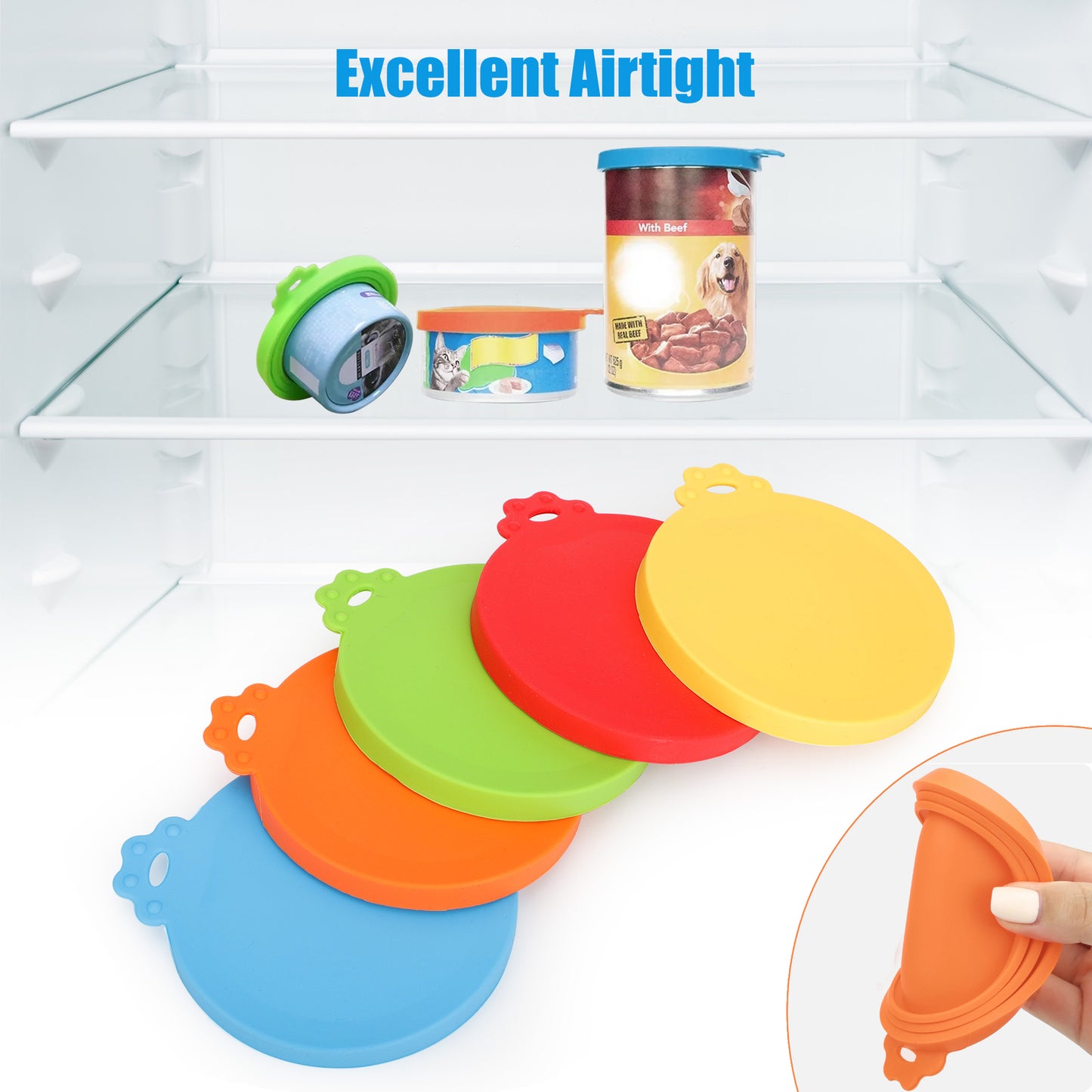 5Pcs Pet Food Can Cover with Spoon Safe Silicone Cap Can Lids for Dog Cat Food